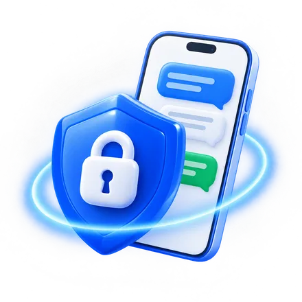 A shield in front of an iPhone chat